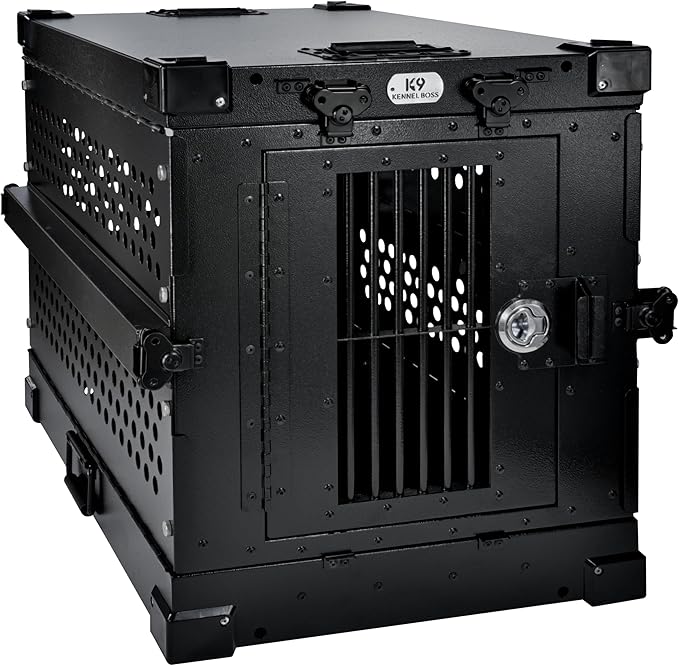 Heavy Duty Fully Collapsible Powder-Coated Aluminum Dog Crate - Small (Black)