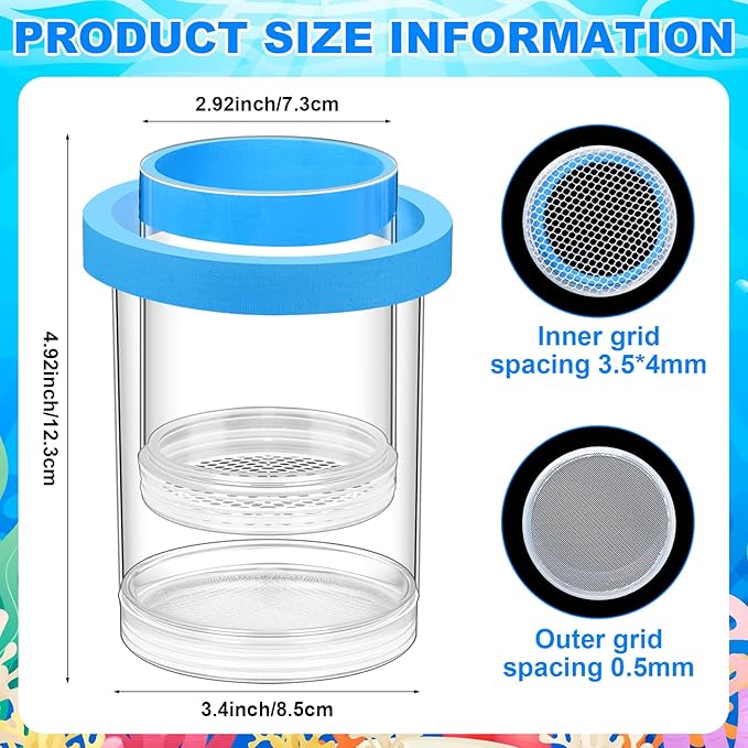 2 Pcs Breeder Box for Fish Tank Aquarium Breeder Separation Net Breeding Box with Suction Cup for Small Fish Shrimp Clownfish Guppy(Blue,L)