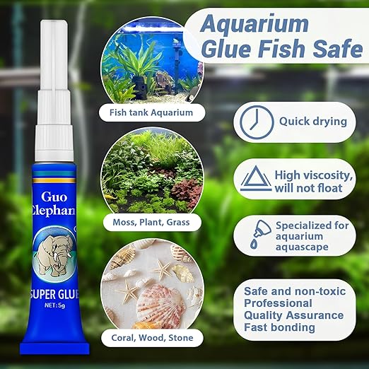 Aquarium Glue Fish Safety, 5Pcs Coral Reef Glue for Plants Moss, Coral, Stone, Wood Aquascaping, Quick Drying (5)