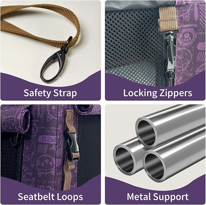 Extra Large Cat Carrier Soft Sided, Portable Small Dog Carrier for 2 Cats, 24"x16.5"x16" Car Travel Folding Comfortable Design, Purple