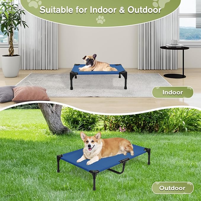 Small Elevated Dog Bed 22 Inch - Puppy Cooling Cot with Removable Washable Breathable Mesh, Raised Dog Cots Beds for Indoor and Outdoor, Blue
