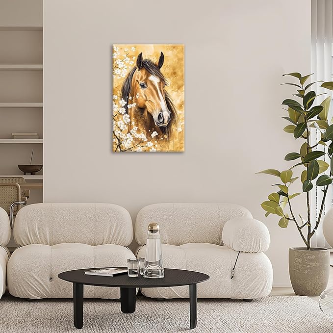 Horse Wall Art Canvas Rustic Horse Wall Decor Prints Framed Painting Farmhouse Flower Pictures Gifts Artwork for Bathroom Living Dining 16"x24"