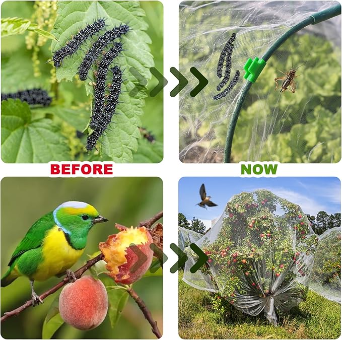 Garden Netting Kit, 10X30 Ft Garden Ultra Fine Mesh Net Bird Barrier Protection with Garden Hoops for Protect Garden Vegetables Flowers Shrubs Fruit Trees Indoors & Outdoors Plant Beds Greenhouse