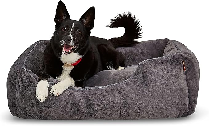 FUZI Luxury Aesthetic Dog Bed for Large Dogs with Washable Cover, Pet Couch, Pet Bed with Sides, Non-Slip Bottom, Soft and Durable Calming Dog Bed, Large 35.6x28.5x9.5 Dark Grey