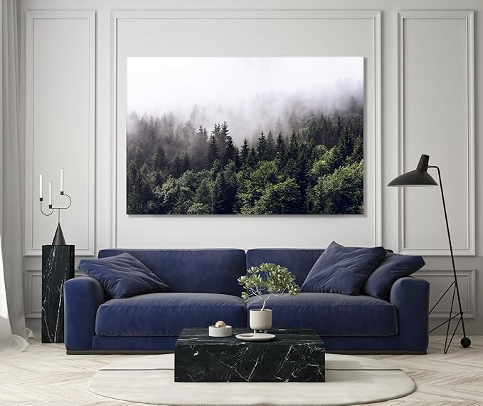 Nature Wall Art Prints - Ocean Forest Mountain Lake Canvas Landscapes - Small to Extra Large Living Room Bedroom Kitchen Bathroom Décor (Foggy Pine Forest, 28L" x 41W")