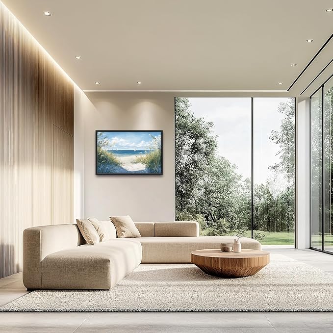 Framed Large Beach Wall Art for Living Room, Oversized Coastal Nautical Wall Decor Sailboat Canvas Seaside Pictures Modern Artwork Home Decoration for Living Room Bedroom Office 36"x24"