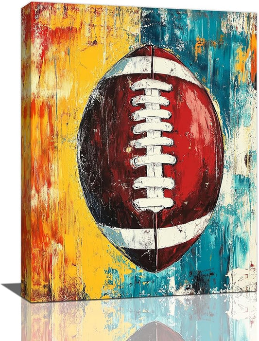 Graffiti Football Bathroom Pictures Wall Art, Rugby Sport Bathroom Wall Decor, Colorful Football Framed Painting Canvas Artwork for Bedroom Living Room Decorations 24"L x 20"W