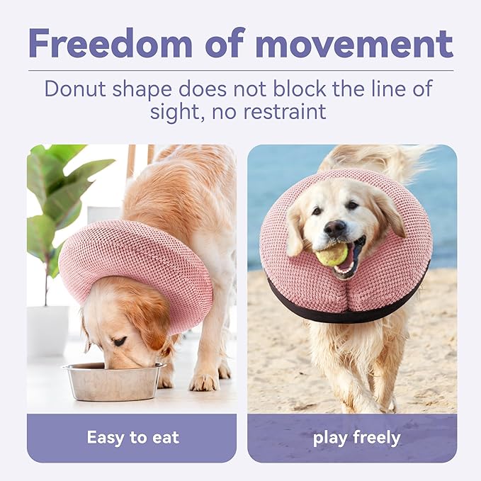 Soft Inflatable Dog Cone Collar for Small Medium Large Dogs - Neck Donut E Collar Alternative for Recovery After Surgery - Pink M