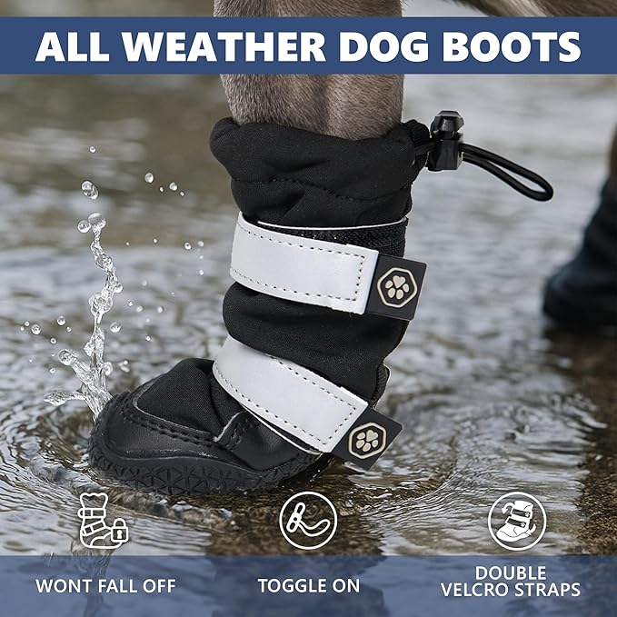 Spark Paws Dog Shoes, Waterproof Dog Boots for Medium to Large Dogs, Non Slip, Breathable Dog Booties and Paw Protectors - 4PCS Doggie Hiking Boots with Reflective Straps - Black, Size 1