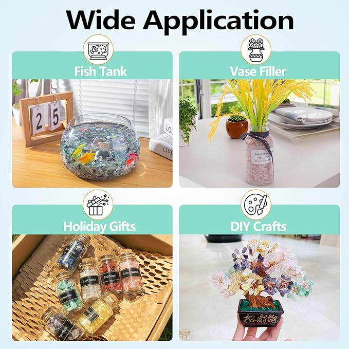 3 Lb Rosy Pink Stones Aquarium Gravel Rocks, Tumbled Chips Crushed Crystal Quartz Healing Stones for Garden|Vase Filler|Fish Turtle Tank Decorations