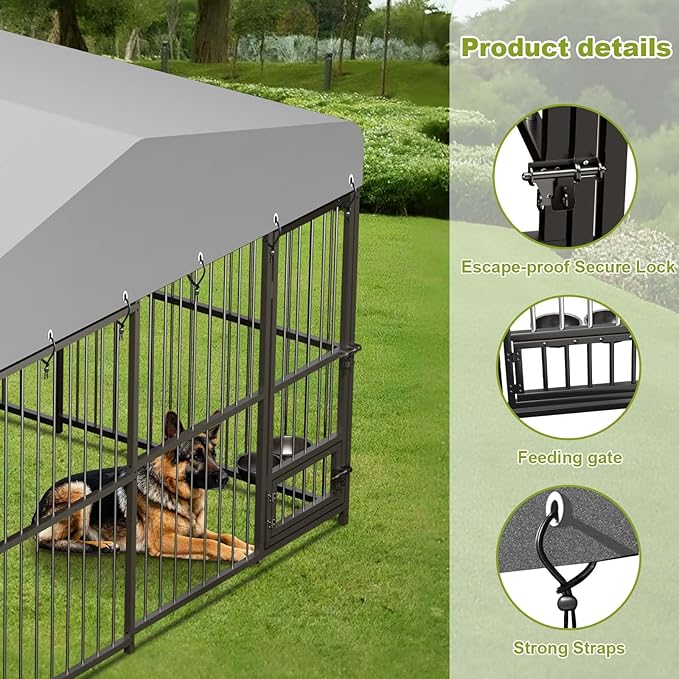 10x10x6FT Large Dog Kennel Outside Dog Playpen Outdoor Dog Enclosures with UV-Resistant Waterproof Roof Covered Dog House Outdoor,Lock,for Medium and Large Dogs,Easy Assembly