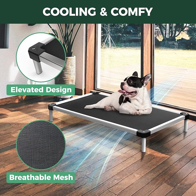 FXW TitanNest Chew-Proof Elevated Dog Bed, Raised Cot for Indoor/Outdoor/Camping Use, Durable & Waterproof Cooling Pet Bed for Small Dogs, 35.0" L x 22.0" W x 4.5" H, Black