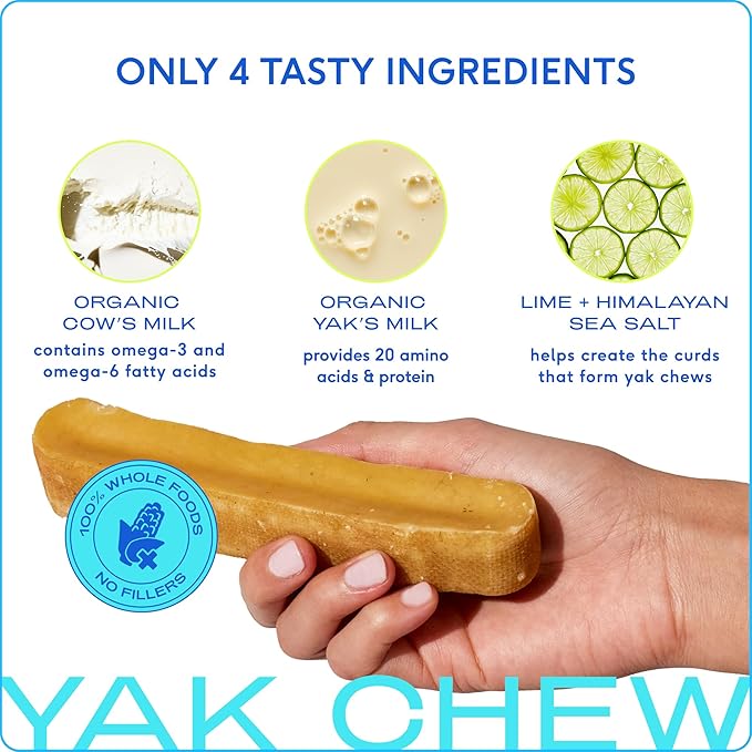 Native Pet Yak Cheese Himalayan Dog Chews - Long Lasting Dental Sticks for Medium Breeds – 100% All Natural Himalayan Yak Chews for Medium Dogs – Cheese Bone for Aggressive Chewers - 3 Per Pack