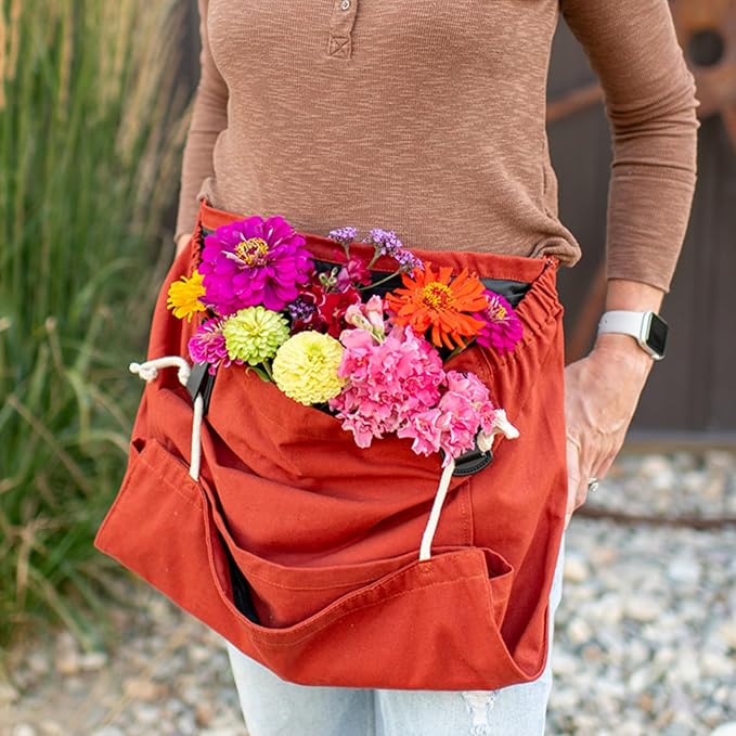 Roo Gardening Apron with Pockets & Harvesting, Picking Pouch - Adjustable, Water-resistant, Washable Canvas Cotton