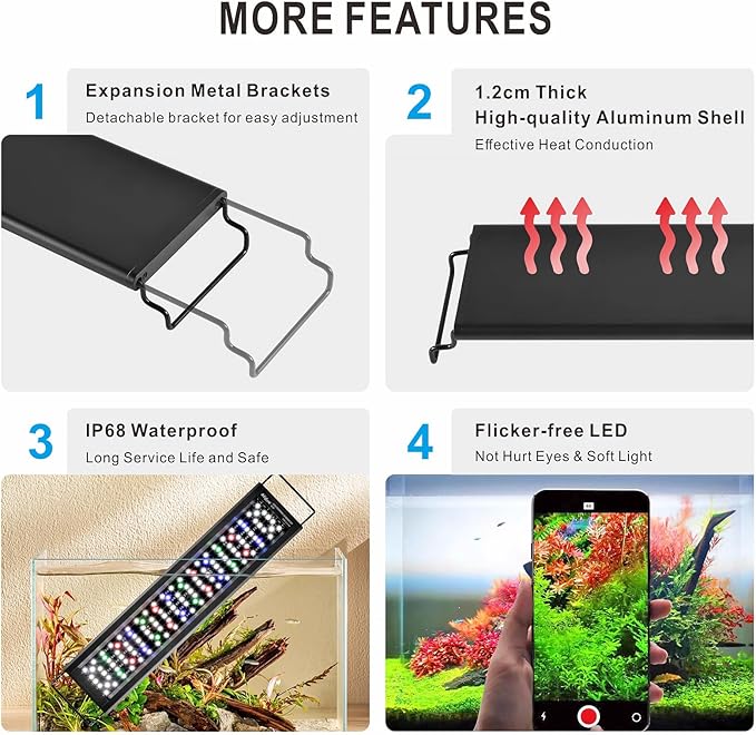 Advanced 7-Row LED Aquarium Light, Easy Setup Controller, Auto On Off Full Spectrum Fish Tank Light, 24/7 Lighting Cycle, 8 Colors, 10 Level Dimming, 48W for 36"-42" Freshwater Planted Tank