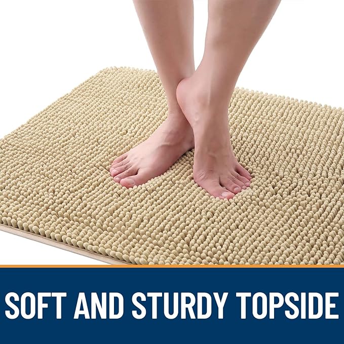 OLANLY Dog Door Mat for Muddy Paws 40x24, Absorbs Moisture and Dirt, Absorbent Non-Slip Washable Doormat, Quick Dry Chenille Mud Mat for Dogs, Entry Indoor Entryway Carpet for Inside Floor, Beige