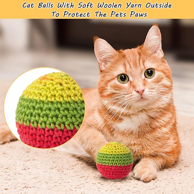 Retro Shaw Cat Toys Balls, Woolen Yarn Cat Ball Toy with Bell Inside, Kitten Toys for Indoor Cats, Interactive Cat Chew Toys for Kitty Kitten, 6 Pack