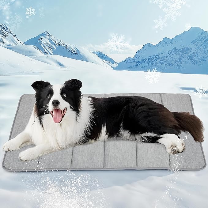 Dog Cooling Mat for Large Dogs - 35x23 Orthopedic Memory Foam Pet Pad for Summer, QMAX>0.5, Washable Premium Comfort Crate Pad for Your Furry Companion, Grey,