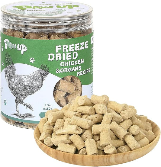 Freeze Dried Dog Treats,Chicken Breast&Organs Recipe Raw Dog Food Topper, High Protein Freeze-Dried Food for Cats, Rawhide Free, Gluten&Grain Free, 5.3oz