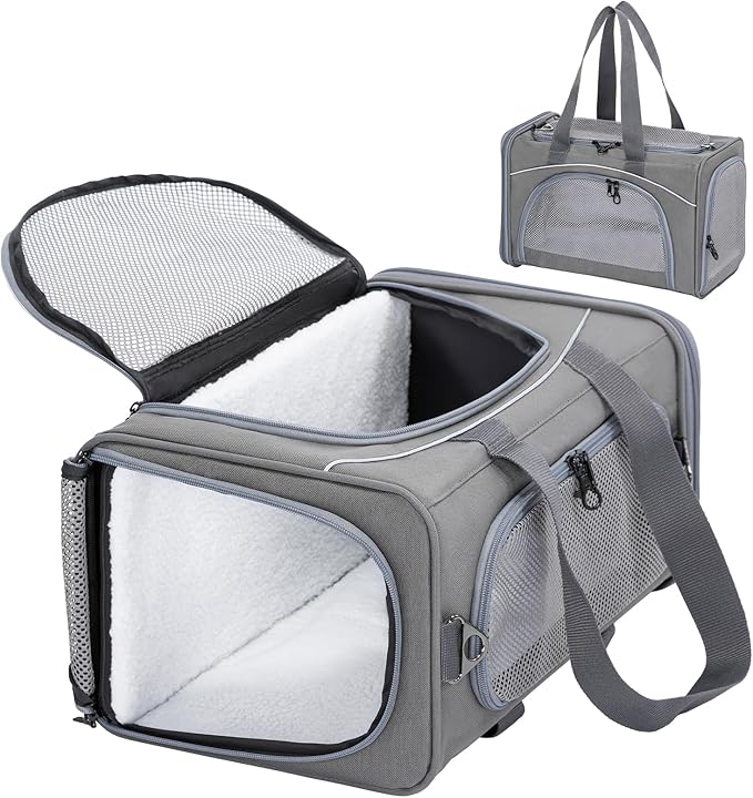 ‌Petsfit Airline Approved Pet Carrier for Small Cats, 16.5x8.6x11 TSA Approved Carrier, with Removable Dual-Sided Padding (2-Way Placement) - Fits Under Most Airplane Seats, Escape Proof (Gray)