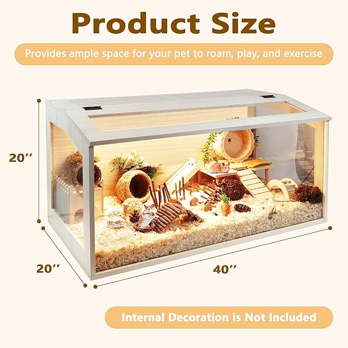 Prolee Hamster Cage Chewproof Wood, Mice and Rat Habitat Openable Top with Acrylic Sheets Solid Built, Small Animal Cage, 40 Inch Length