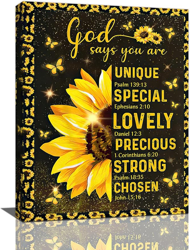 Christian Sunflower Bathroom Pictures Wall Art, Bible Verse Bathroom Wall Decor for Bedroom Office Wall Decorations for Bathroom Living Room Painting Artwork Modern Poster Prints 16"L x 12"W