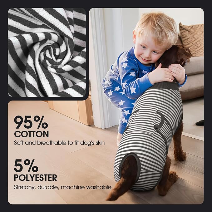 FUAMEY Dog Recovery Suit Male,Dogs Surgery Neuter Suits Puppy Spay Shirts for Female Protect Dog's Skin Anti Licking Abdominal Wounds Doggie Onesie Pet Bodysuit Alternative to Cone Gray Stripes S