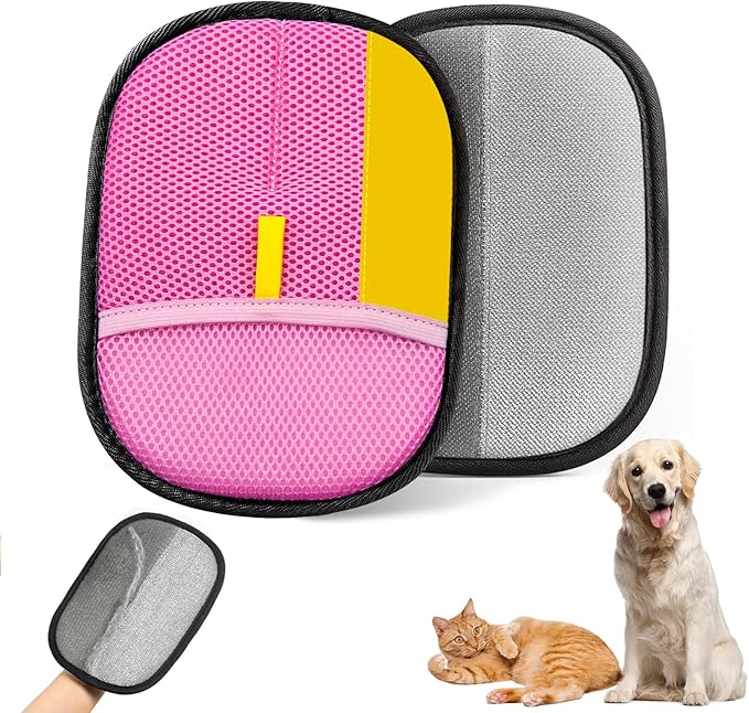 Upgraded pet Hair Removal Gloves, Reusable pet Hair Removal Gloves, Powerful cat and Dog Hair Removal, Suitable for Clothes、Sofas、Carpets、car Seats etc. (2PCS Pink)