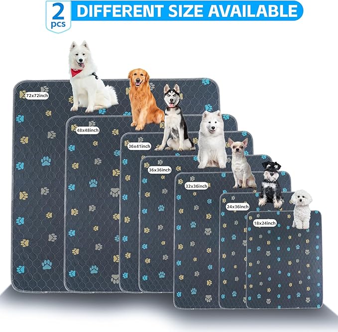 Aitmexcn Washable Puppy Dog Pee Pad, 2PCS 100% Waterproof Whelping Training Mat for Puppy/Senior Dog, Fast Drying Reusable Puppy Pads for Indoor, Outdoor and Car Travel- 24'' x 36''