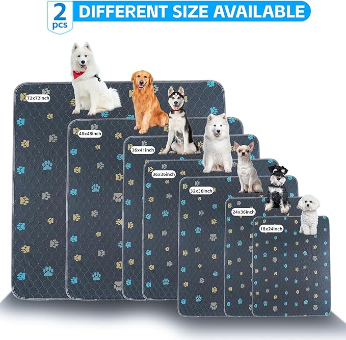 Aitmexcn Washable Puppy Dog Pee Pad, 2PCS 100% Waterproof Whelping Training Mat for Puppy/Senior Dog, Fast Drying Reusable Puppy Pads for Indoor, Outdoor and Car Travel- 32'' x 36''