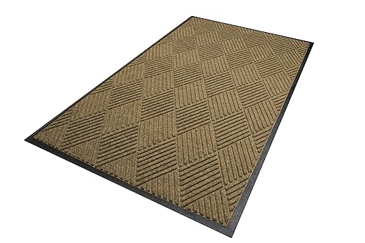 WaterHog Diamond | Commercial-Grade Entrance Mat with Rubber Border – Indoor/Outdoor, Quick Drying, Stain Resistant Door Mat (Camel, 3' x 10')