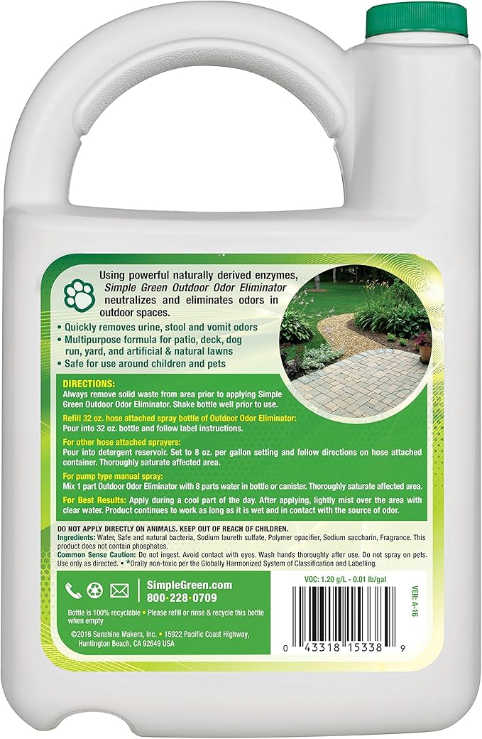 Simple Green Outdoor Odor Eliminator for Pets, Dogs, 1 gallon Refill - Ideal for Artificial Lawns & Patio, Milky White (Pack of 2)