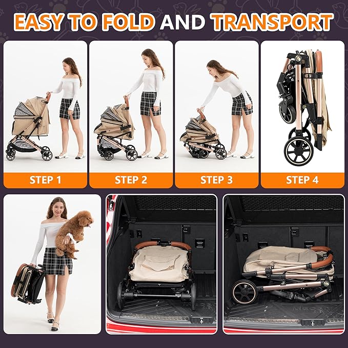 Medium Dog Stroller, Kenyone Pet Stroller for Medium Dogs Up to 55lbs, Lightweight Aluminum Frame, One Click Folding, Large Cat Stroller with No Zip Entry, Detachable Mesh, Multiple Pockets