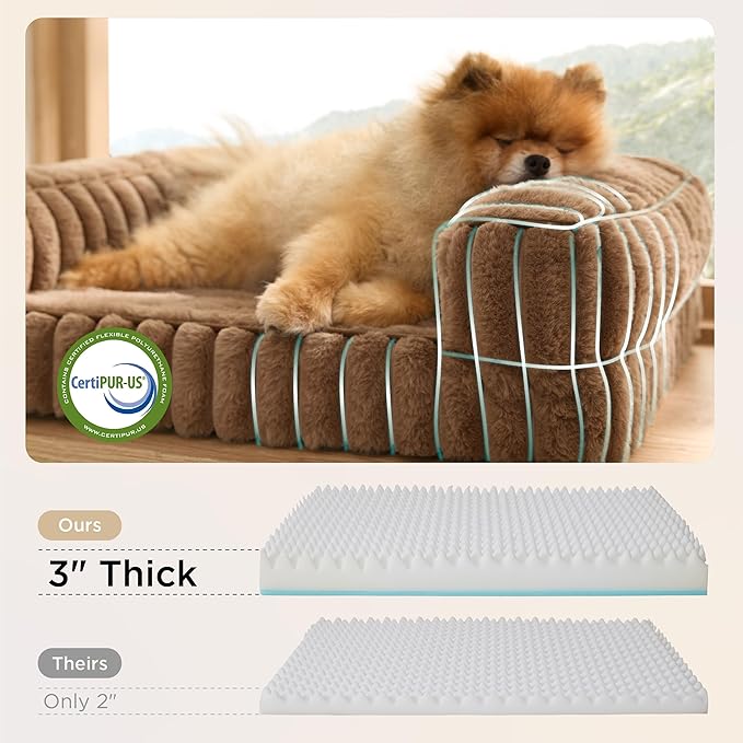 Bedsure Orthopedic Dog Bed for Small Dogs, Waterproof Memory Foam Small Pet Beds with Sides, Non-Slip Bottom and Egg-Crate Foam Medium Dog Couch Sofa with Washable Removable Corduroy Cover, Brown