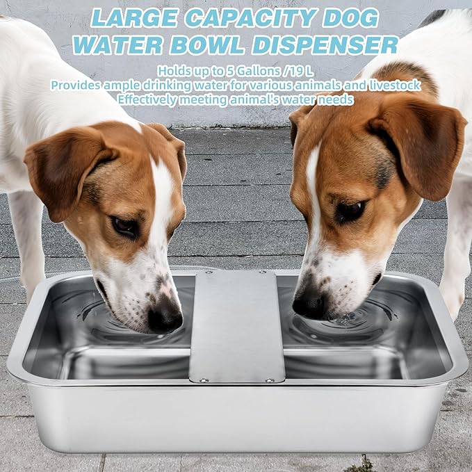 5 Gallon Automatic Dog Water Dispenser, Large Dog Water Bowl Dispenser for Outdoor, Stainless Steel Pet Bowl for Waterer Auto Fill Pet Waterer for Livestock Dogs Cats Chicken Fit 3/4'' GHT Faucet