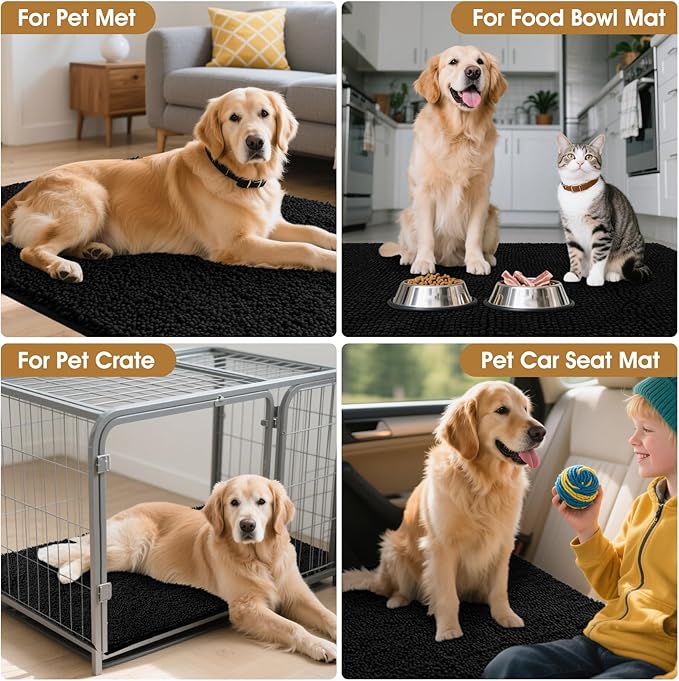 IM HOME 30" x 20" Black Dog Door Mats for Muddy Paws, Chenille Absorbent Dog Mat, Non Slip Heavy Mud Mat for Dogs, Soft Pet Bed Mat for Entryway, Mud Paws, Inside Floor