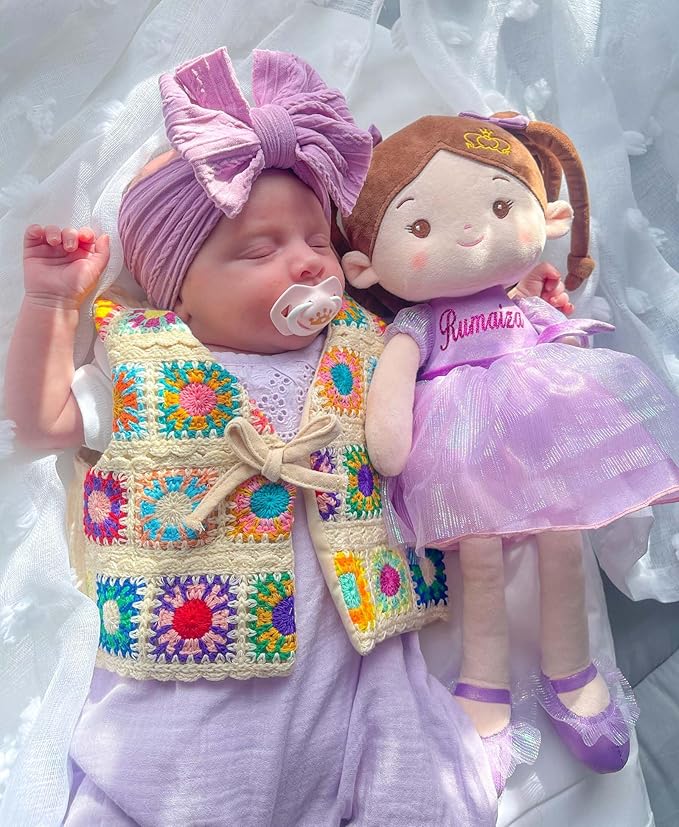 Soft Baby Doll Toys (16''), My First Baby Rag Doll for 1 Year-Old Girl Birthday Gift, Christmas Plush Toys Gift for Toddler Kids Infants-Daydream-Princess-Coral-Violet
