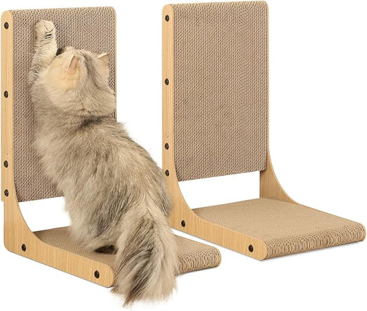 2-Pack Cat Scratching Board, 19.7'' Tall Cardboard L Shape Vertical Cat Scratchers for Indoor Cats, Cat Scratching Post for Wall and Couch, Medium