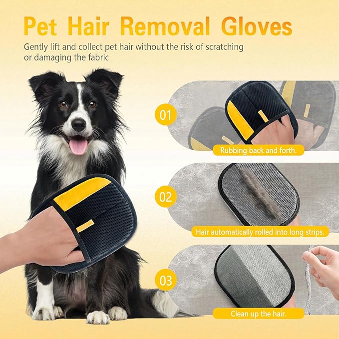 Pet Hair Removal Gloves, 2025 pet Hair Remover, electrostatic Gloves pet Hair, pet Grooming Gloves, cat and Dog Hair Remover, Reusable Pet Hair Remover Tool for Clothing, Couch, Carpet, Car Seat