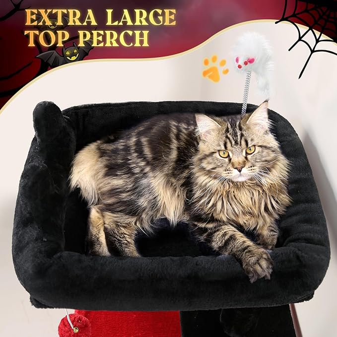 Globlazer Gothic Cat Tree Tower for Indoor Cats, 50-inch Goth Adult Cat Tree House for Large Adult Cats with Steps, Scratching Post, 2 Cat Caves, Dangling Toys, FC50, Blood-Goth
