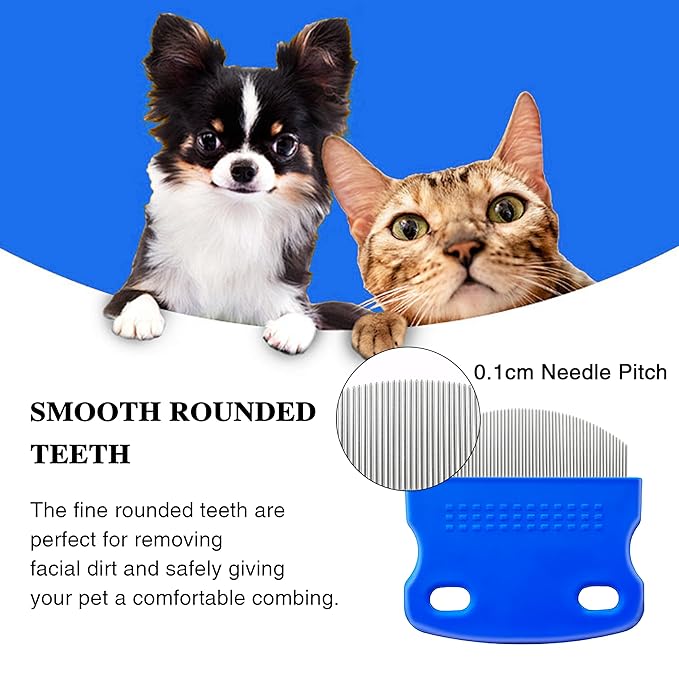 2 Pack Professional Eye Comb For Pets,Stainless Steel Tear Stain Remover For Cats & Dogs,Gentle Round-Head Grooming Tool,Precisely Removes Stains, Dirt And Debris From The Eye Area