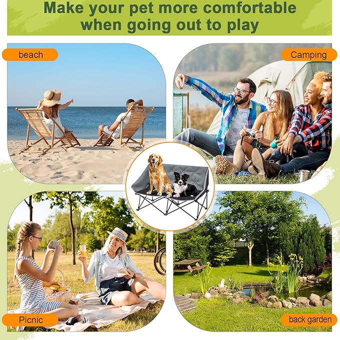 Portable Dog Camping Chairs for Dogs Raised Pet Bed for Outdoor Folding Chair Patio Lazy Puppy Cot Heavy Duty Pet Camping Gear(29 x 45 x 20 Inches,Check)