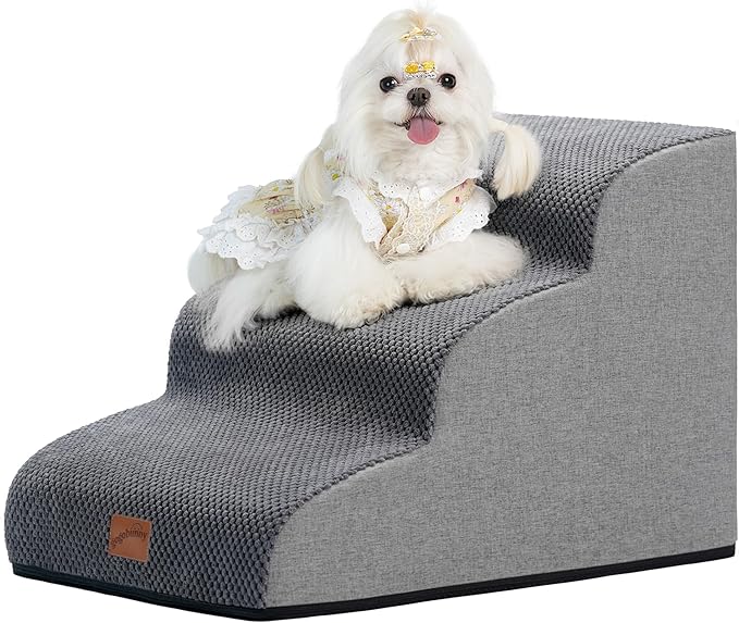 GoGoBunny Ramp Dog Stairs for Couch Sofa and Chair 15.7" H, 3-Step Pet Steps for Small Dogs and Cats, Non-Slip Waterproof Fabric Cover, Stable and Balanced Indoor Step, Pets Friendly, Grey