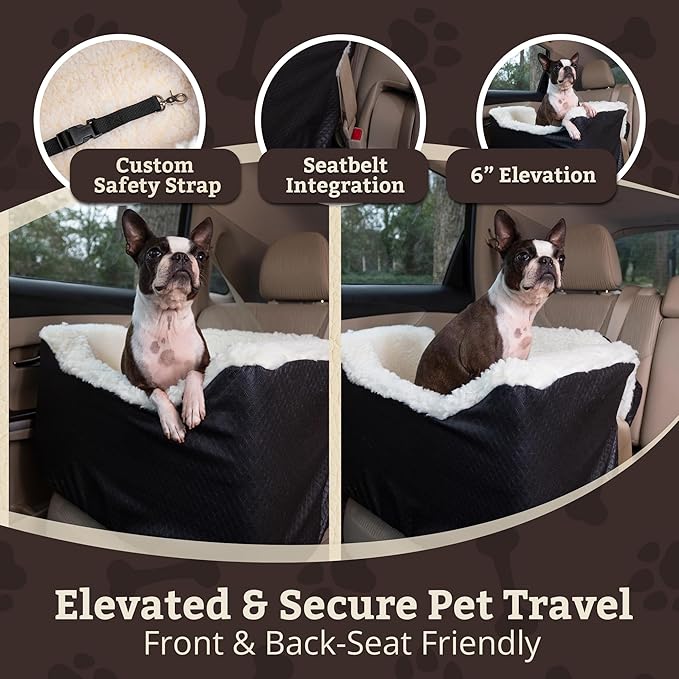 Snoozer Lookout I Car Seat - Dog Car Seats for Small Dogs, Puppy Booster Bed for Small Sized Pets up to 18 Lbs, Elevated, Washable - Size S, Black Diamond