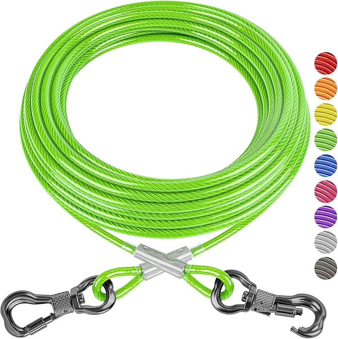 XiaZ 20FT Tie Out Cable for Dogs, Dog Leads for Yard Chew Proof, Heavy Duty Pet Tie Out Cable for Large Dogs Up to 250lbs,Durable Dog Runner Tether Line for Outdoor,Yard