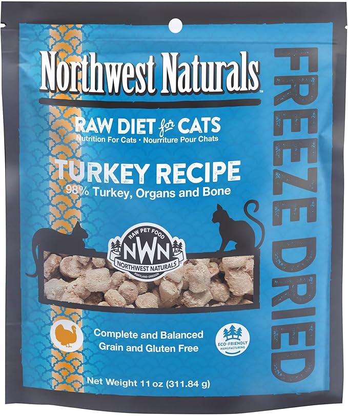 Northwest Naturals Freeze-Dried Turkey Cat & Kitten Food – Bite-Sized Nibbles – Healthy, Limited, Human-Grade Ingredients, All-Natural, High-Protein Raw Diet – Complete & Balanced, Made in USA, 11 oz