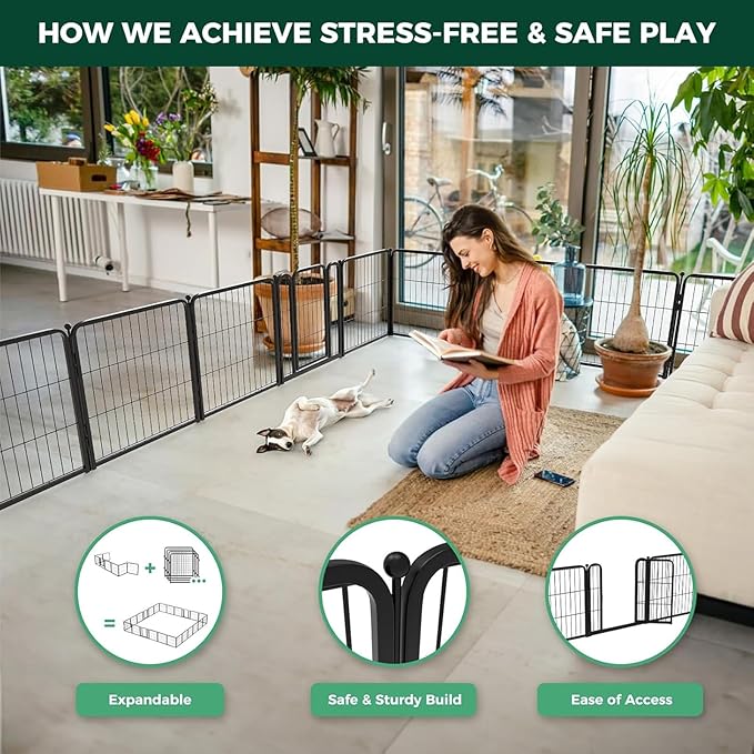 FXW Homeplus Unleashed Indoor Dog Playpen - Stress-Free and Safe Play, Heavy Duty 24 Inch 12 Wire Panels Dog Pen for Puppy and Small Dogs, Black│Patented