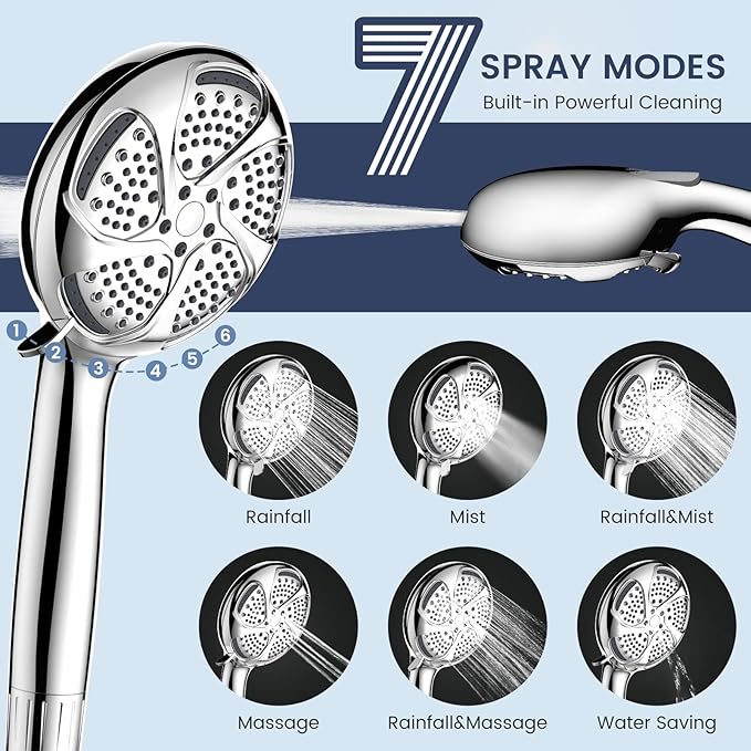 FEELSO Filtered Shower Head with Handheld, High Pressure 7 Spray Showerhead with Filters for Hard Water - Remove Chlorine, Reduce Dry Itchy Skin, Anti-clog Nozzles, Power Wash to Clean Tub, Tile & Pet