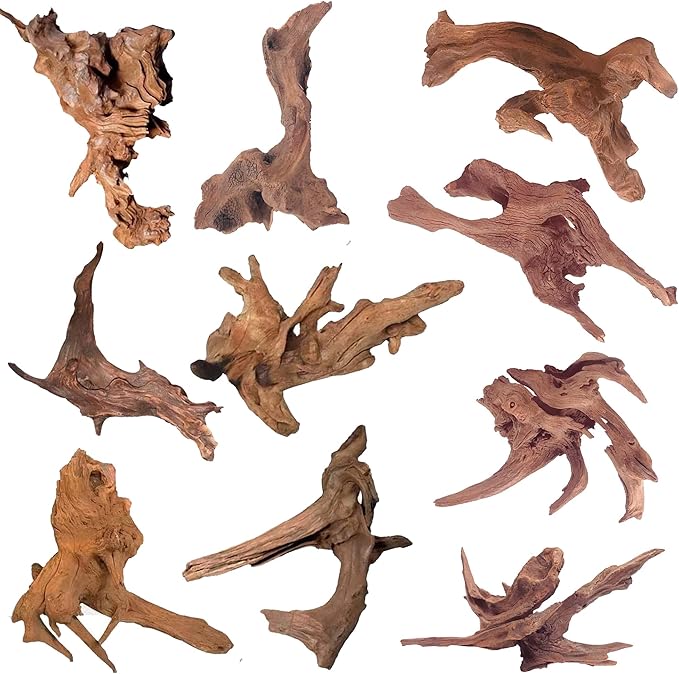 WDEFUN Natural Driftwood for Aquarium Decor, 10-Piece 2''-5'' Small Driftwood for Decorations on Fish Tank, Reptiles Bearded Dragon Accessories or Air Plants