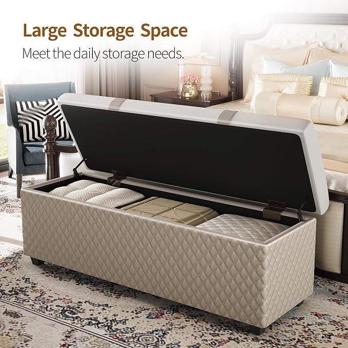 Ottoman with Storage 38 inches, Furniture End of Bed Storage Benches, Long Ottomans Bench with hinged lid, Bench seat Trunk for Foot Rest in Bedroom, Living Room (Multicolor)